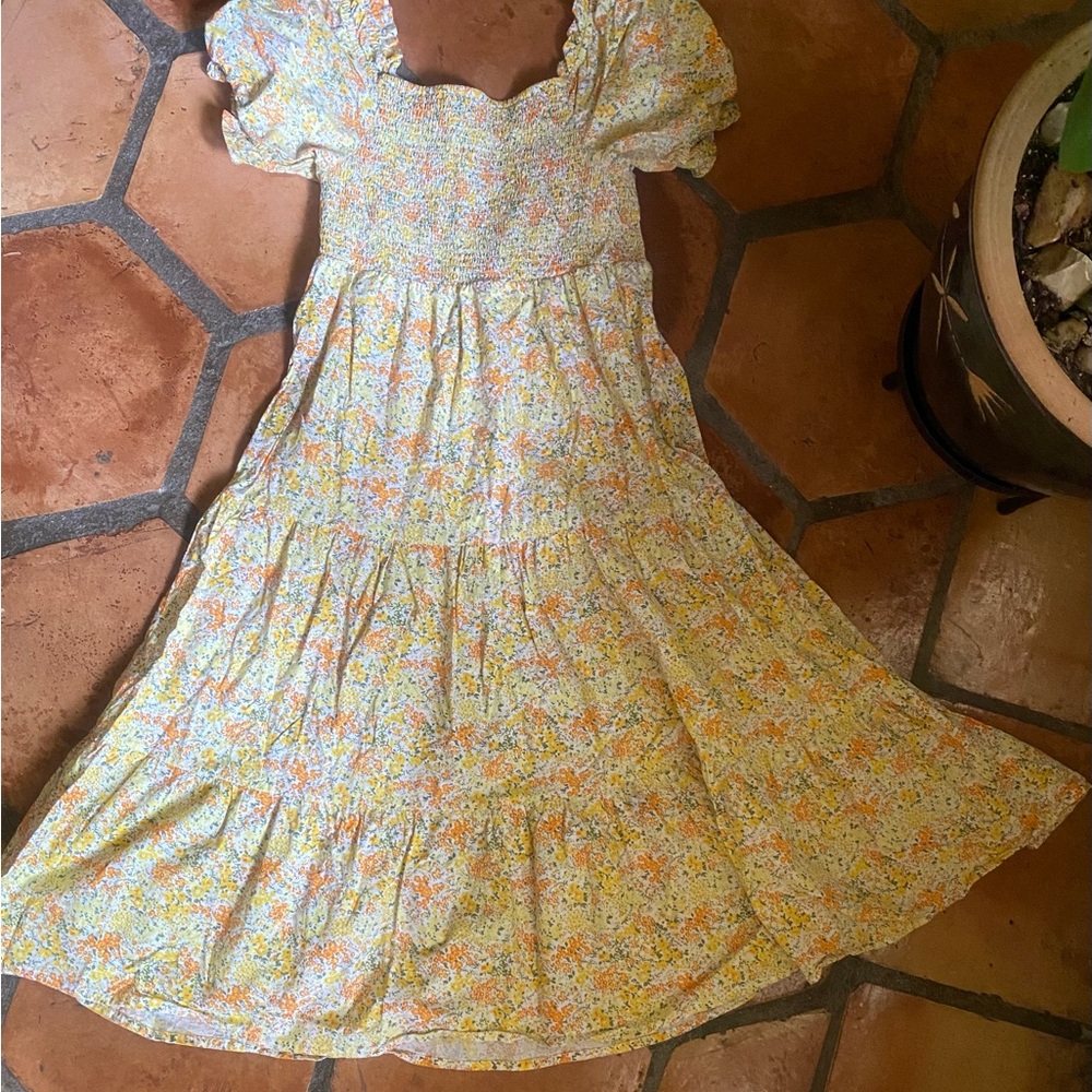 Floral Maxi Dress with Puff Sleeves and smocked top